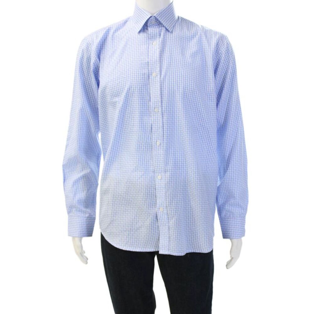 Alberto Cardinali Mens Checkered Collared Button Up Shirt Blue Size M